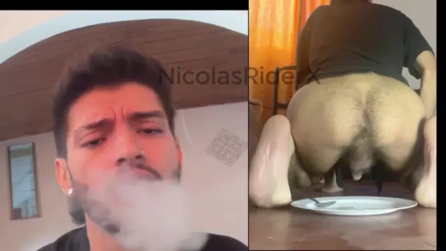 Dual-cam session: Smoking, gooning & shitting. POV from below my ass + spoon-feeding you my load 🚬💩